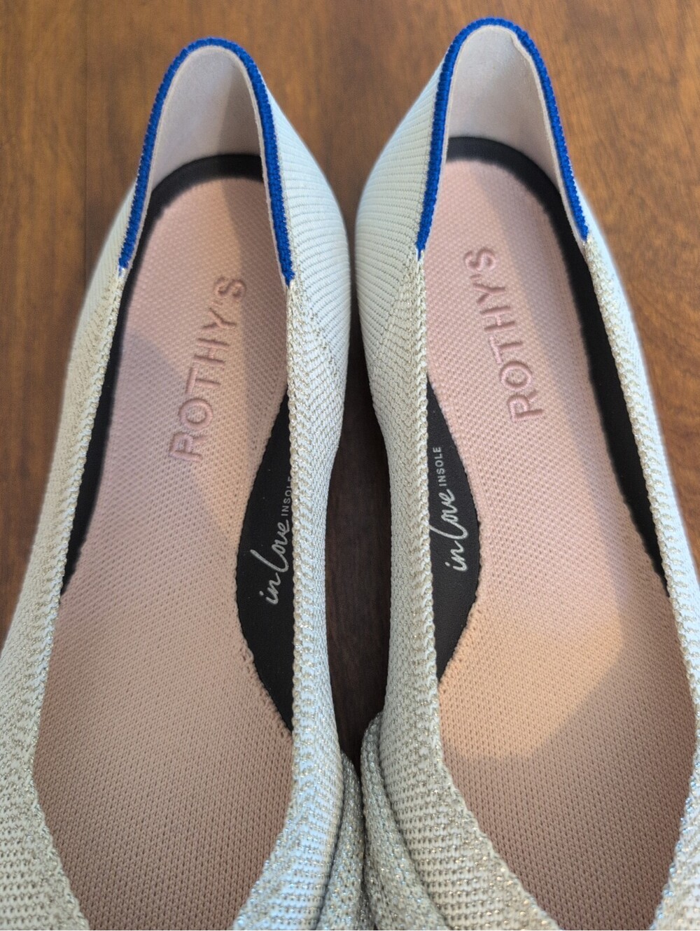 Rothy's The Knot Point Ecru Bow Metallic Diamond Ballet Flats 6.5 Minimalist - Picture 3 of 9